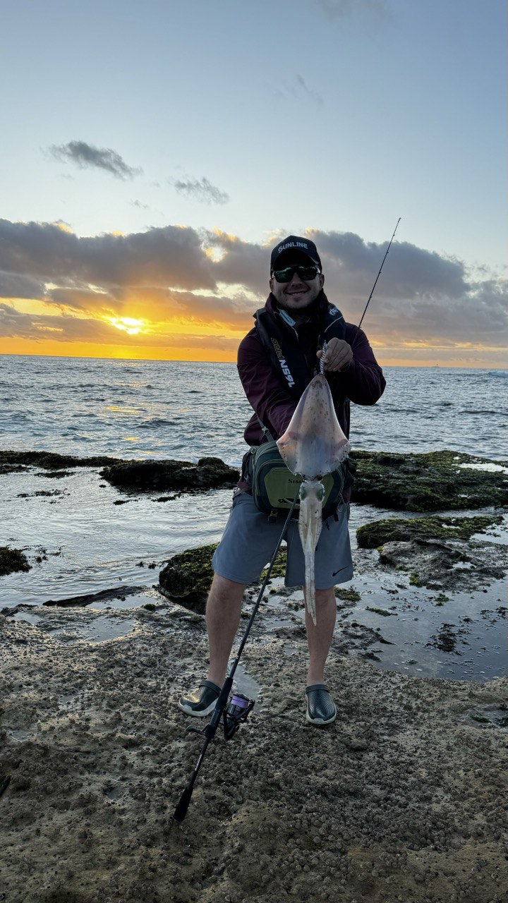 Angler using Favorite X1 Egi Rod for squid fishing in Australia